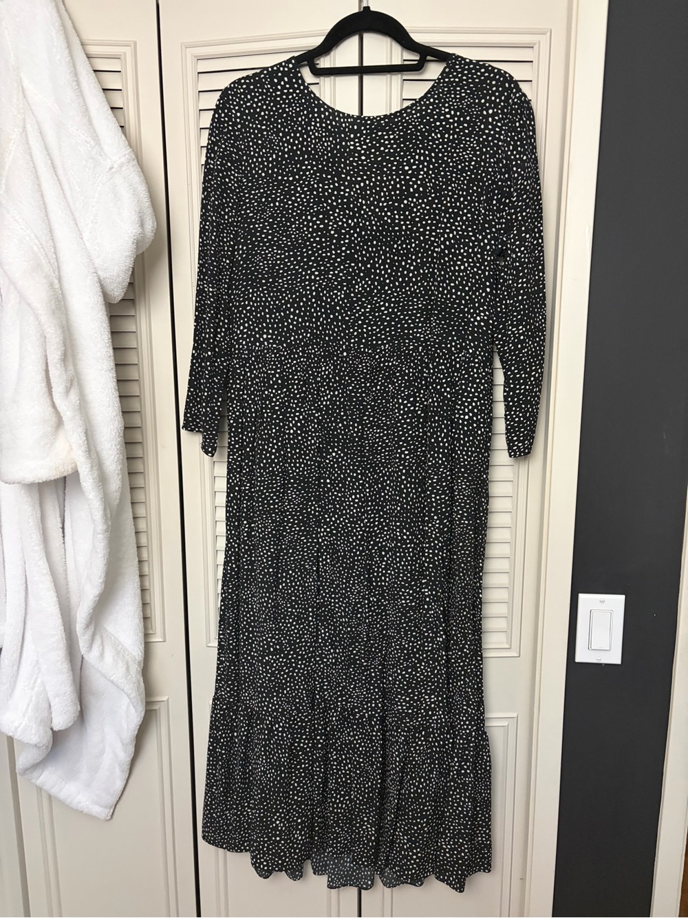 Little Moon Black Polka Dot Long Sleeve Midi Dress